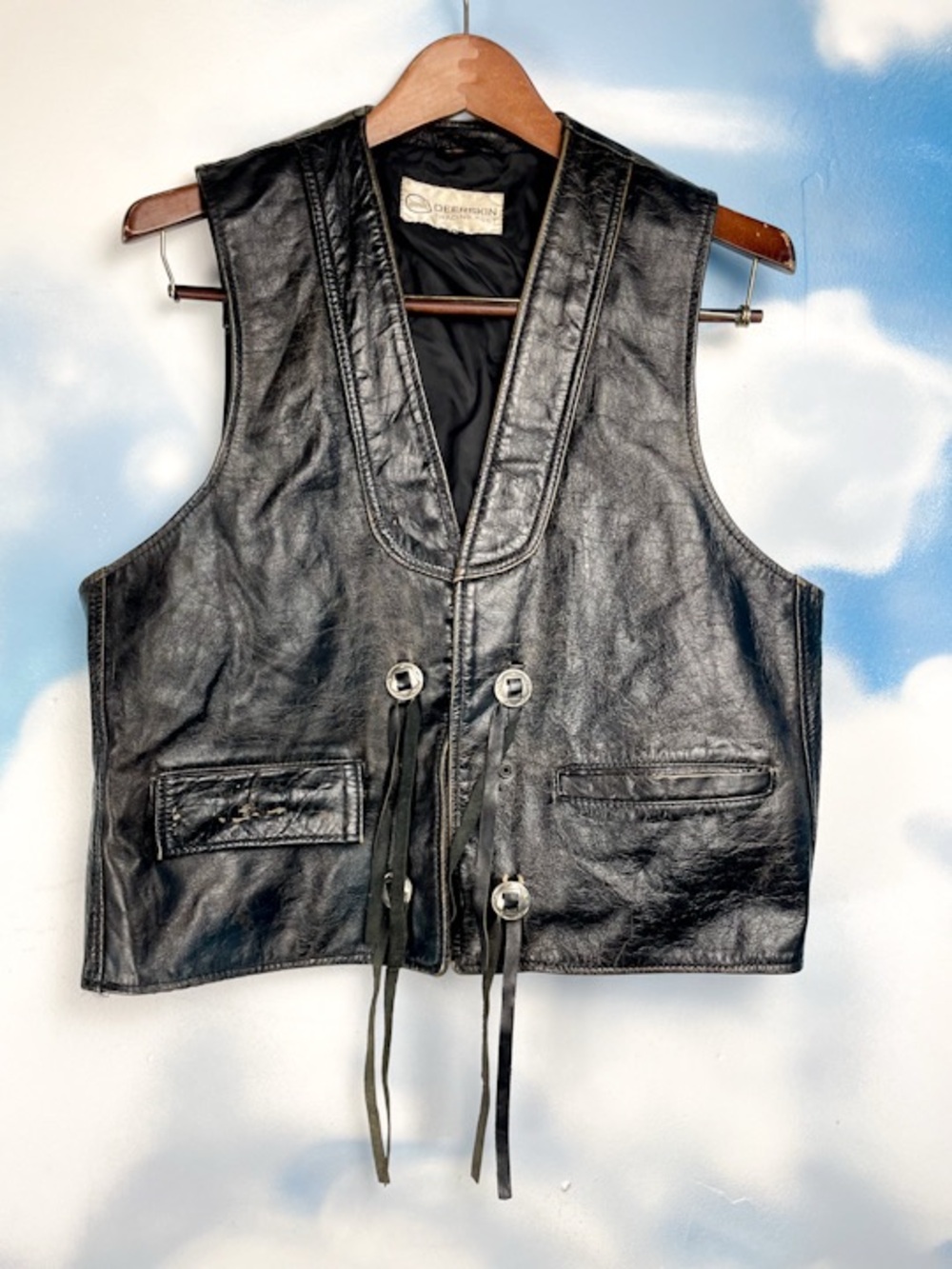 Deerskin Trading Post vintage leather fringed moto vest XL